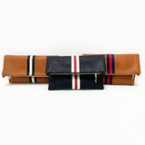 Toni Vegan Leather Preppy Stripe Fold Over Convertible Clutch Black Red White