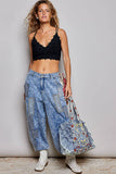 Floral Embroidered Ruffle Denim Tote Bag