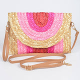 Colorful Faux Straw Envelope Clutch – Fuchsia