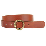 Brass Toned Circle Buckle Leather Belt Brown