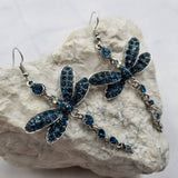 Blue Crystal Mystic Dragonfly Dangle Earrings
