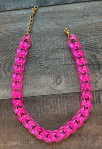 Acrylic Chain Link Neon Necklace Pink