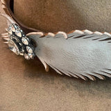 Feathered Leather and Crystal Hatband Golden Yellow