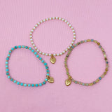 Semi-Precious Stone Bead Anklet with Heart Charm Amazonite