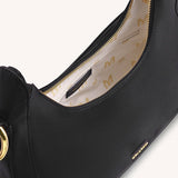 Ava Half-Moon Vegan Leather Shoulder Bag in Black