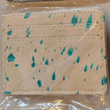 White Metallic Turquoise Cowhide Card Holder – Genuine Hair-On Leather Wallet