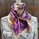 Purple and Cream Floral Printed Western Southwestern Wild Rag Scarf Accent