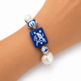 Mahjong Tile Mixed Bead Stretch Bracelet | Blue Bird