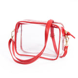 Bridget Clear Purse – Vegan Leather Trim & Straps in Red