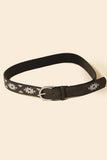 Western Boho Aztec Embroidered Pattern Vegan Leather Belt Black