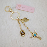Western Rodeo Bag Charm Keychain Bull Skull Cactus Cowboy Hat