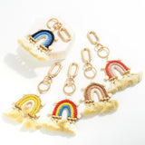 Blue Rope Rainbow Keychain Bag Purse Charm with Tassels Pom-Pom