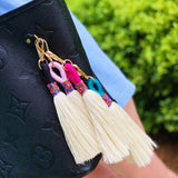 Maya Bay Tasseled Key Chain Bag Charm Black