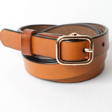Versatile Skinny Classic Leather Gold Buckle Belt Camel Brown