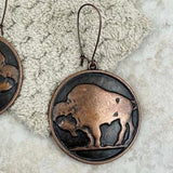 Copper Buffalo Concho Disc Medallion Dangle Earrings