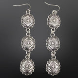 Western Concho Drop Earrings | Antiqued Silver | Sunburst Engraved