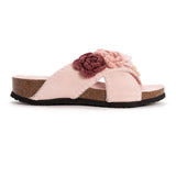 Muk Luks Womens Penelope Crochet Suede Floral Cross Strap Sandal Slide Blush