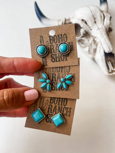 Western Turquoise Square Stud Earrings