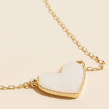 Heart Druzy Stone Charm Short Necklace - Ivory Sparkle Statement Jewelry
