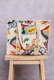Quilted Boho Tote Bag – Cream Multi Print