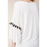 Loose Fit Bell Sleeve Kimono Top with Special Trims in Ivory