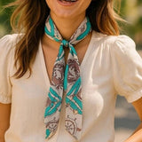 Turquoise Nautical Pattern Western Skinny Cowgirl Mini Wild Rag Scarf Necktie