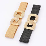 Square Metal Buckle Elastic Belt Khaki Gold