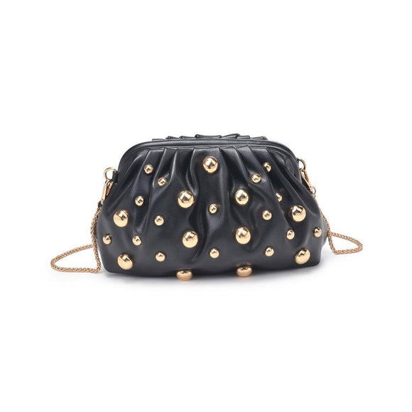 Carey Gold Studded Crossbody Clutch Black