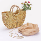 Gold Metallic Faux Straw Tote Bag with Pouch