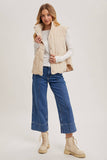 Button Down Quilted Puffer Vest with Pockets Creamy Beige