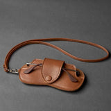 Brown Leather Neck Hanging Glasses Case | Portable Eyewear Case