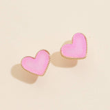 Heart Druzy Stone Stud Earrings - Pink Sparkle Statement Jewelry