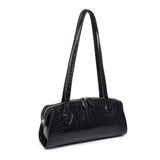 Nessa Croc Print Vegan Leather Shoulder Bag | Black
