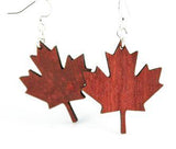 Maple Leaf Earrings Wooden Cherry Red
