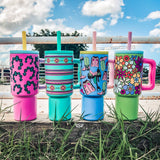 Hot Pink Turquoise Squash Blossom Western 24oz Stainless Steel Tumbler Cup with Handle