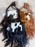 The Nancy Hair-On Cowhide Crossbody | Black & White with Leather Fringe