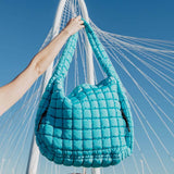 Bright Blue Oversized Slouchy Quilted Puffer Puffy Hobo Tote Bag