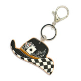 Vegan Leather Black White Playing Cards Checker Cowboy Hat Key Ring Bag Charm