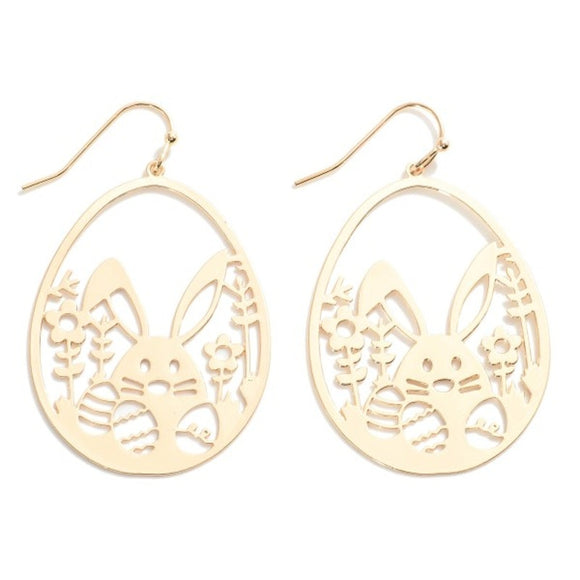 Brass Easter Drop Earrings Featuring Easter Bunny Gold