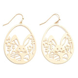 Brass Easter Drop Earrings Featuring Easter Bunny Gold
