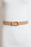 Minimalist Leather Gold Horseshoe Belt – Beige