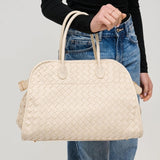 Rhonda Woven Vegan Leather Tote Bag | Ivory