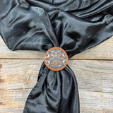 Antiqued Silver and Rust Filigree and Dots Western Western Scarf Slide or Tee Clip