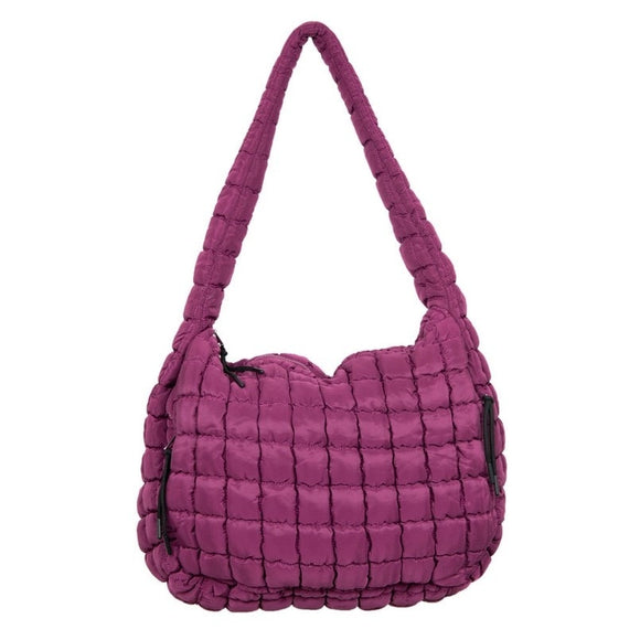 Plum Oversized Slouchy Quilted Puffer Puffy Hobo Tote Bag