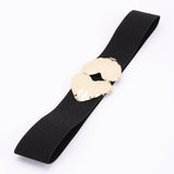 Double Heart Buckle Stretch Belt in Black & Silver