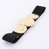Metal Circle Buckle Stretch Belt – Black & Gold
