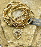 Golden Angel Wing Bracelet Stack | Set of 7 | Crystal Accent Charm
