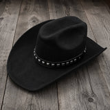 Cognac Faux Leather Hat Band with Silver-Tone Pyramid Studs