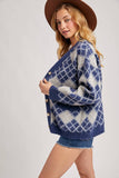 Argyle Button Down Pocket Cardigan Navy