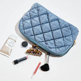 Cloud Kiss Quilted Puffer Nylon Cosmetic Dome Pouch in Dusty Blue